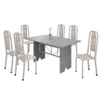 Conjunto De Mesa Tubular 6 Cadeiras 140x75cm Mart Perola Com Tampo Em Granito Ocre Letícia 070 - Tudo De Móveis Botanic Bege - 9