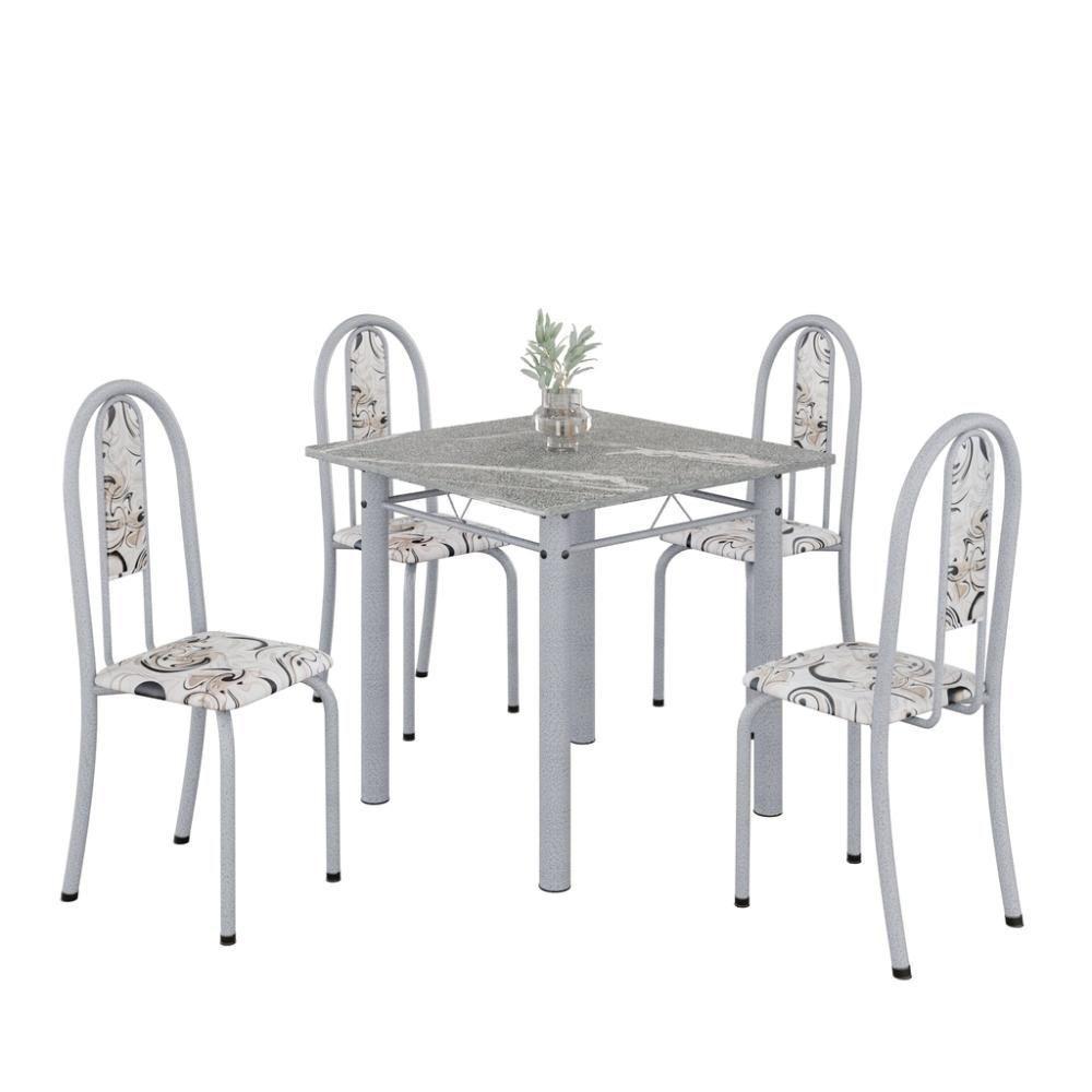 Conjunto De Mesa Tubular 4 Cadeiras 70x70cm Mart Perola Com Tampo Em Granito Topázio Isabel 030 - Tudo De Móveis Arabesco - 4