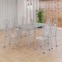 Conjunto De Mesa Tubular 6 Cadeiras 140x75cm Mart Perola Com Tampo Em Granito Topázio Brenda 010 - Tudo De Móveis Preto Floral - 9