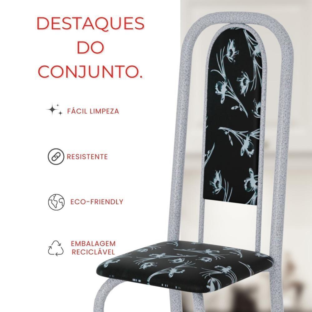 Conjunto De Mesa Tubular 6 Cadeiras 140x75cm Mart Perola Com Tampo Em Granito Ocre Letícia 070 - Tudo De Móveis Preto Floral - 5