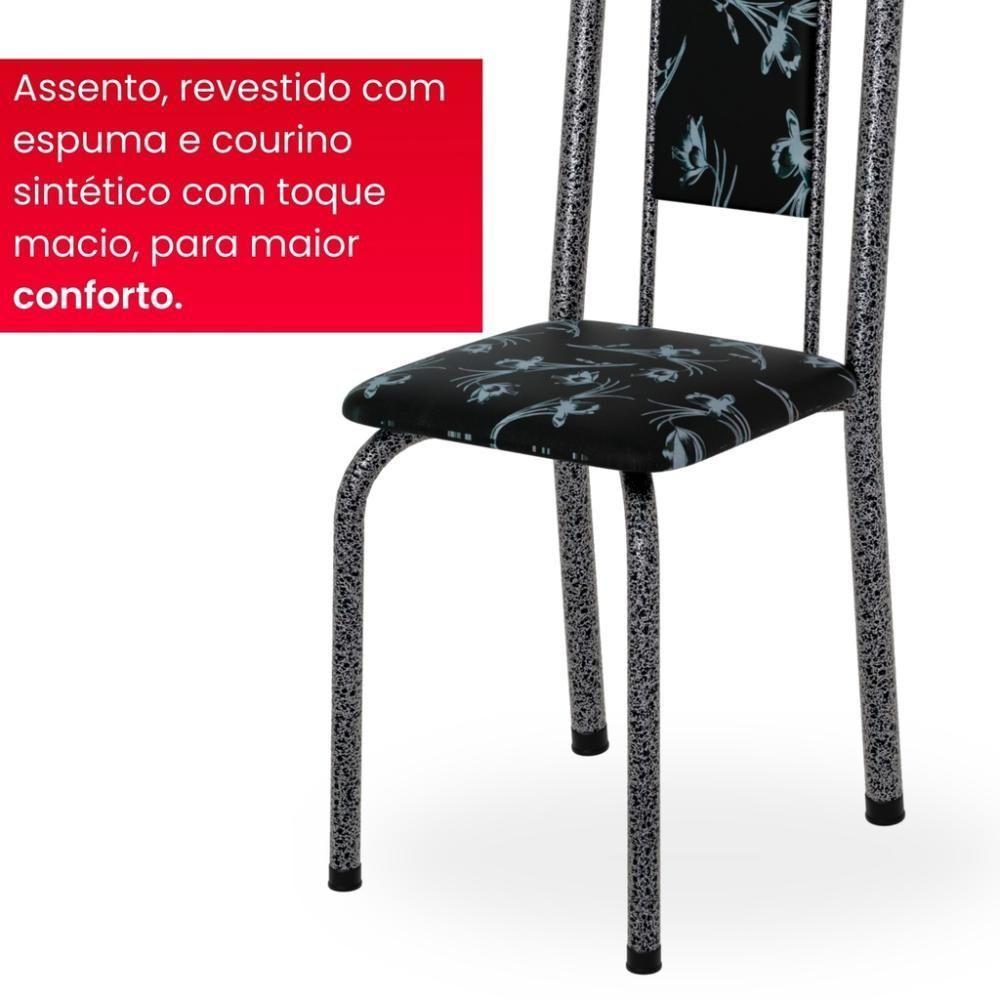 Conjunto De Mesa Tubular 4 Cadeiras 120x75cm Mart Prata Com Tampo Em Granito Ocre Letícia 070 - Tudo De Móveis Preto Floral - 9