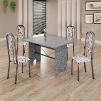 Conjunto De Mesa Tubular 4 Cadeiras 120x75cm Mart Prata Com Tampo Em Granito Ocre Letícia 070 - Tudo De Móveis Preto Floral - 3