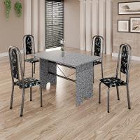 Conjunto De Mesa Tubular 4 Cadeiras 120x75cm Mart Prata Com Tampo Em Granito Ocre Letícia 070 - Tudo De Móveis Preto Floral - 10