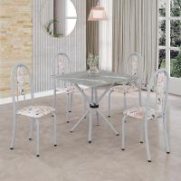 Conjunto De Mesa Tubular 4 Cadeiras 70x70cm Mart Perola Com Tampo Em Granito Topázio Isabel 048 - Tudo De Móveis Preto Floral - 2