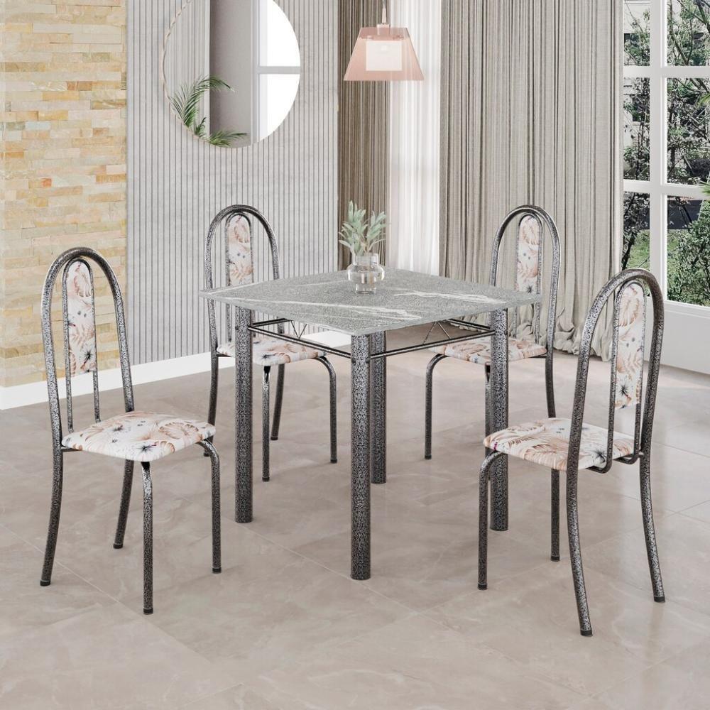 Conjunto De Mesa Tubular 4 Cadeiras 70x70cm Mart Prata Com Tampo Em Granito Topázio Isabel 030 - Tudo De Móveis Botanic Bege - 6