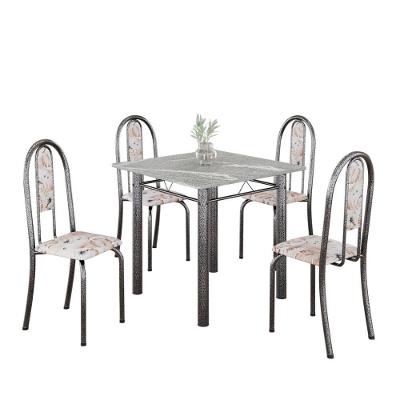 Conjunto De Mesa Tubular 4 Cadeiras 70x70cm Mart Prata Com Tampo Em Granito Topázio Isabel 030 - Tudo De Móveis Botanic Bege