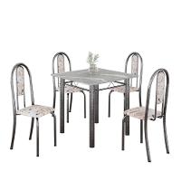 Conjunto De Mesa Tubular 4 Cadeiras 70x70cm Mart Prata Com Tampo Em Granito Topázio Isabel 030 - Tudo De Móveis Botanic Bege - 1