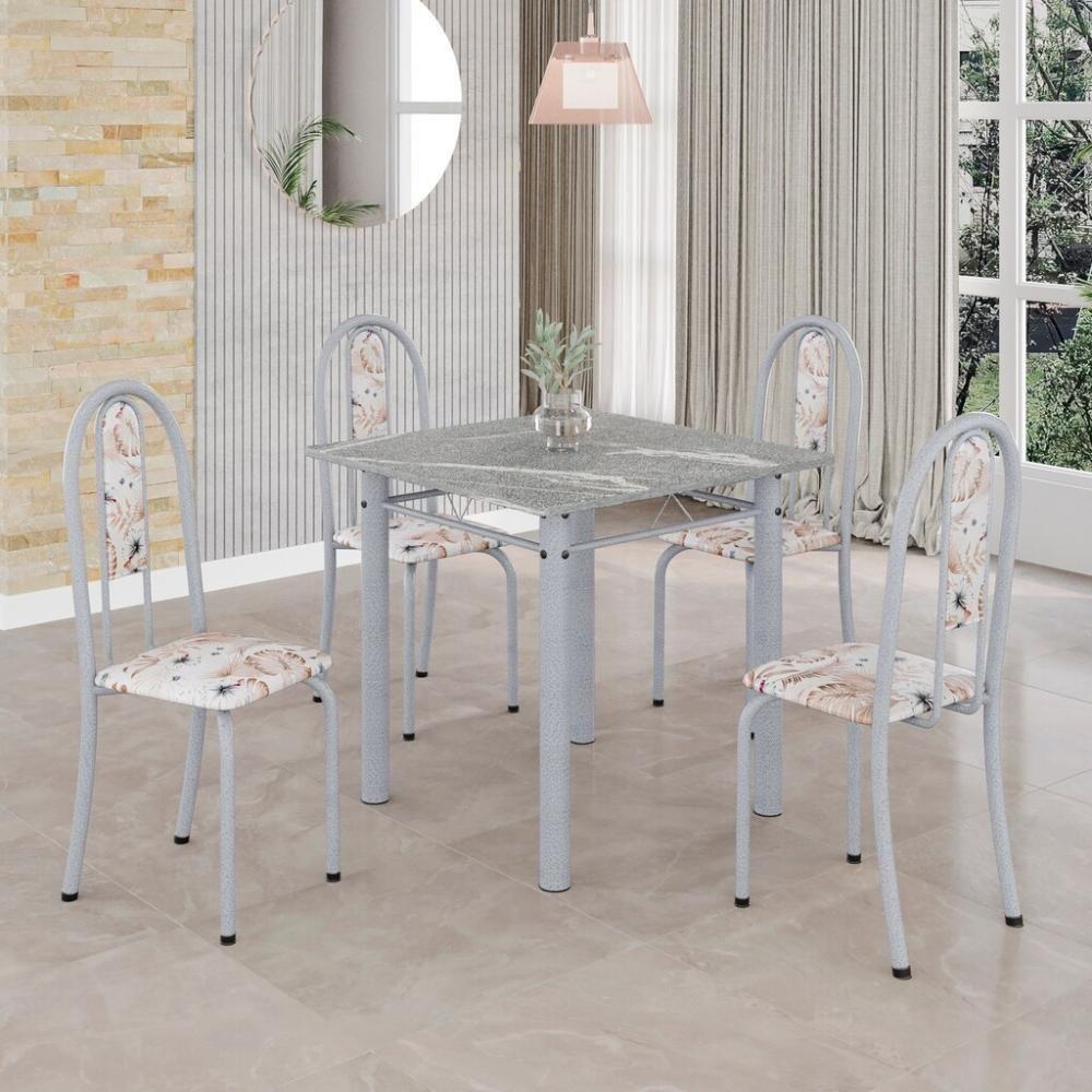 Conjunto De Mesa Tubular 4 Cadeiras 70x70cm Mart Perola Com Tampo Em Granito Topázio Isabel 030 - Tudo De Móveis Preto Floral - 7