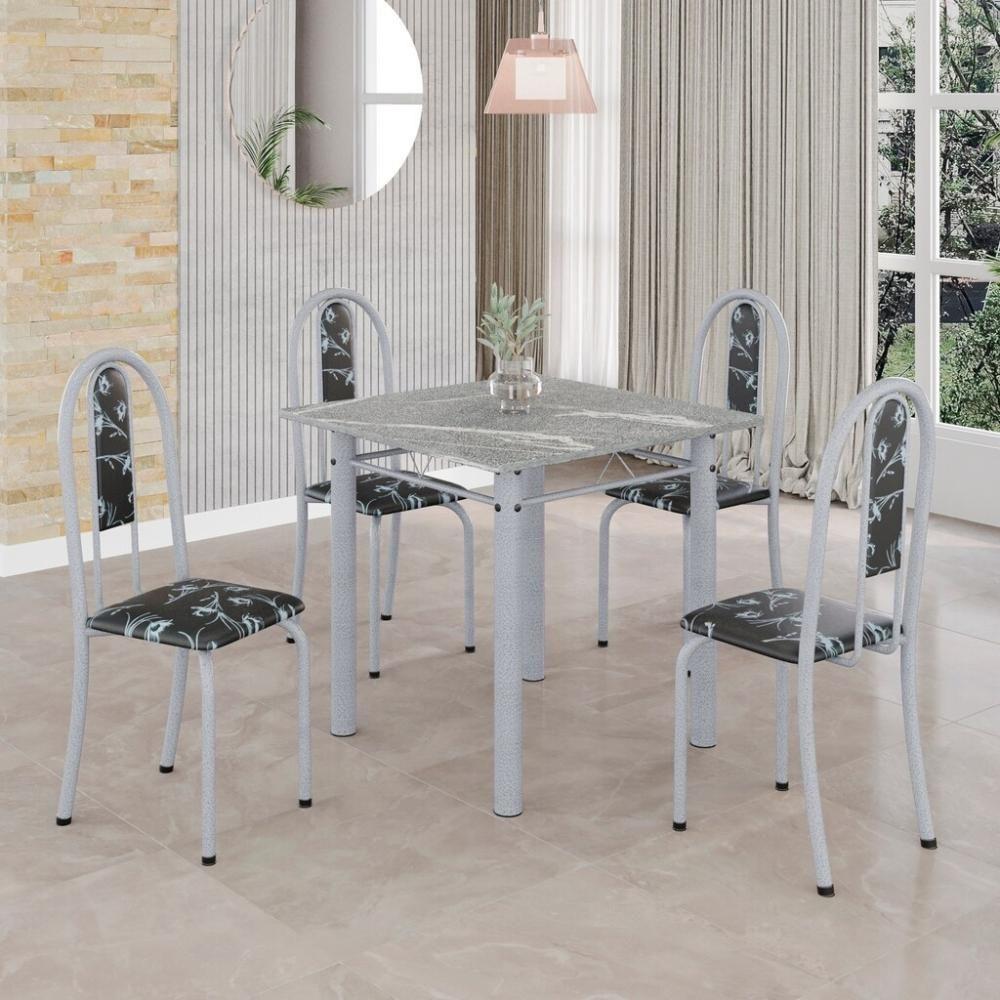 Conjunto De Mesa Tubular 4 Cadeiras 70x70cm Mart Perola Com Tampo Em Granito Topázio Isabel 030 - Tudo De Móveis Preto Floral - 9