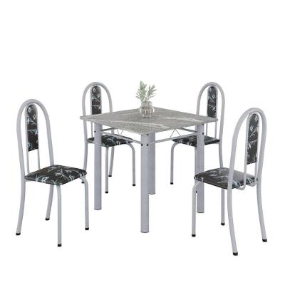 Conjunto De Mesa Tubular 4 Cadeiras 70x70cm Mart Perola Com Tampo Em Granito Topázio Isabel 030 - Tudo De Móveis Preto Floral