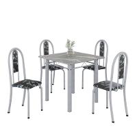 Conjunto De Mesa Tubular 4 Cadeiras 70x70cm Mart Perola Com Tampo Em Granito Topázio Isabel 030 - Tudo De Móveis Preto Floral - 1