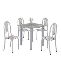 Conjunto De Mesa Tubular 4 Cadeiras 70x70cm Mart Perola Com Tampo Em Granito Topázio Isabel 030 - Tudo De Móveis Preto Floral - 10