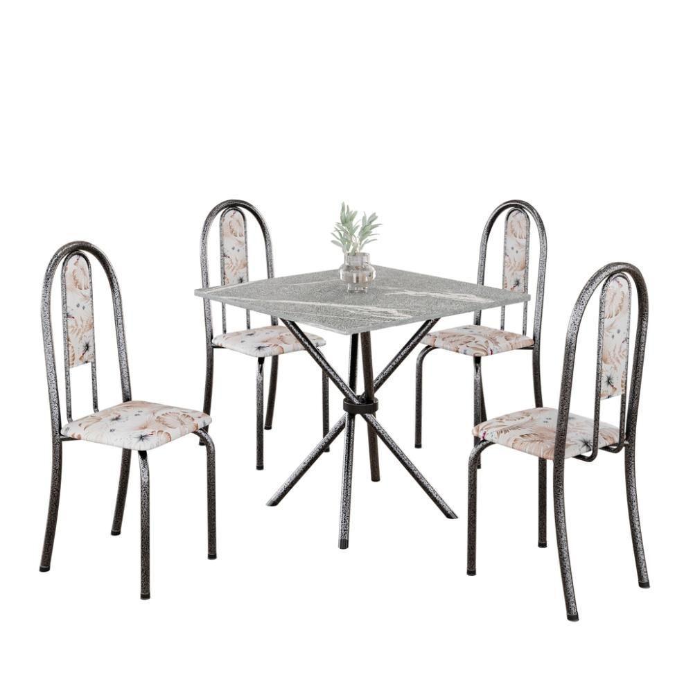 Conjunto De Mesa Tubular 4 Cadeiras 70x70cm Mart Prata Com Tampo Em Granito Topázio Isabel 048 - Tudo De Móveis Botanic Bege - 1