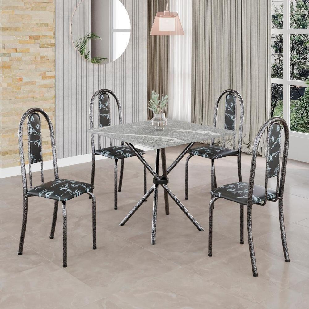 Conjunto De Mesa Tubular 4 Cadeiras 70x70cm Mart Prata Com Tampo Em Granito Topázio Isabel 048 - Tudo De Móveis Botanic Bege - 2