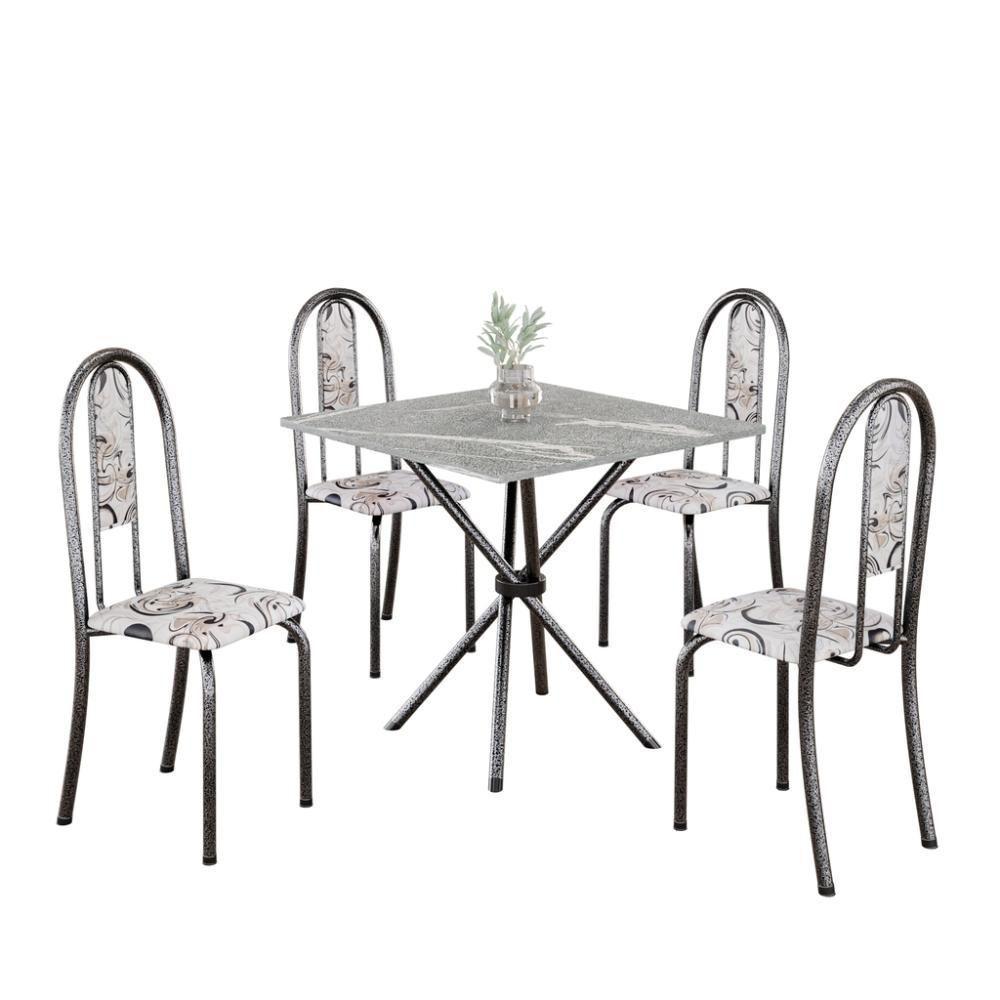 Conjunto De Mesa Tubular 4 Cadeiras 70x70cm Mart Prata Com Tampo Em Granito Topázio Isabel 048 - Tudo De Móveis Botanic Bege - 3
