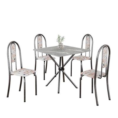 Conjunto De Mesa Tubular 4 Cadeiras 70x70cm Mart Prata Com Tampo Em Granito Topázio Isabel 048 - Tudo De Móveis Botanic Bege
