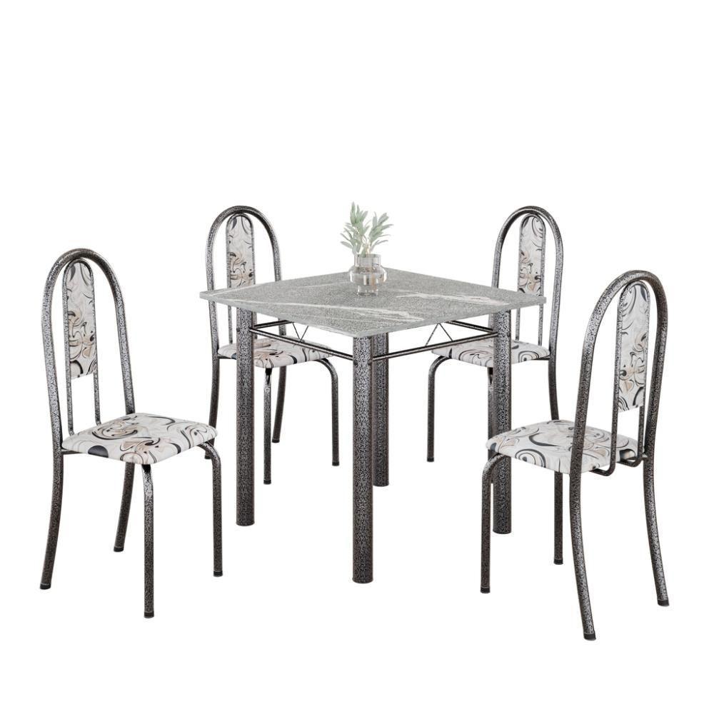 Conjunto De Mesa Tubular 4 Cadeiras 70x70cm Mart Prata Com Tampo Em Granito Topázio Isabel 030 - Tudo De Móveis Preto Floral - 1