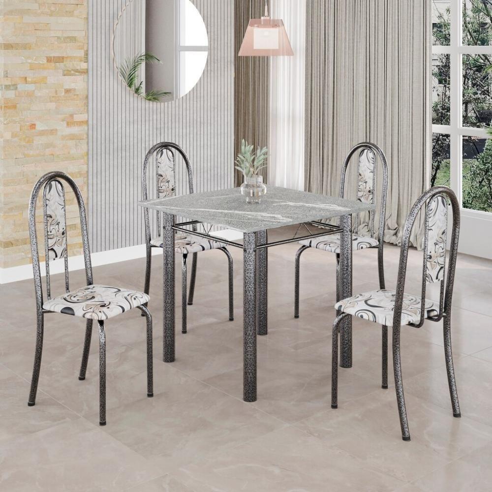 Conjunto De Mesa Tubular 4 Cadeiras 70x70cm Mart Prata Com Tampo Em Granito Topázio Isabel 030 - Tudo De Móveis Preto Floral - 8
