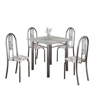 Conjunto De Mesa Tubular 4 Cadeiras 70x70cm Mart Prata Com Tampo Em Granito Topázio Isabel 030 - Tudo De Móveis Preto Floral
