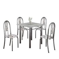 Conjunto De Mesa Tubular 4 Cadeiras 70x70cm Mart Prata Com Tampo Em Granito Topázio Isabel 030 - Tudo De Móveis Preto Floral - 2