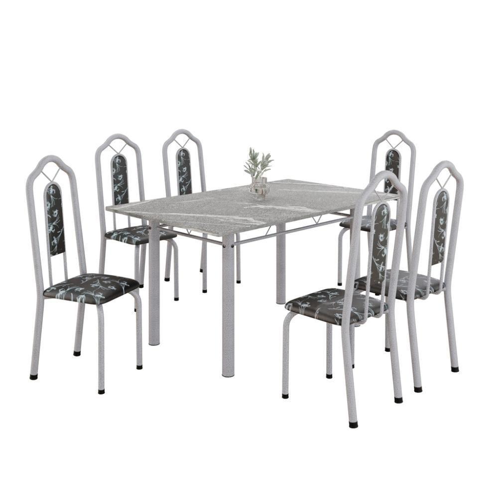 Conjunto De Mesa Tubular 6 Cadeiras 140x75cm Mart Perola Com Tampo Em Granito Topázio Brenda 010 - Tudo De Móveis Botanic Bege - 1
