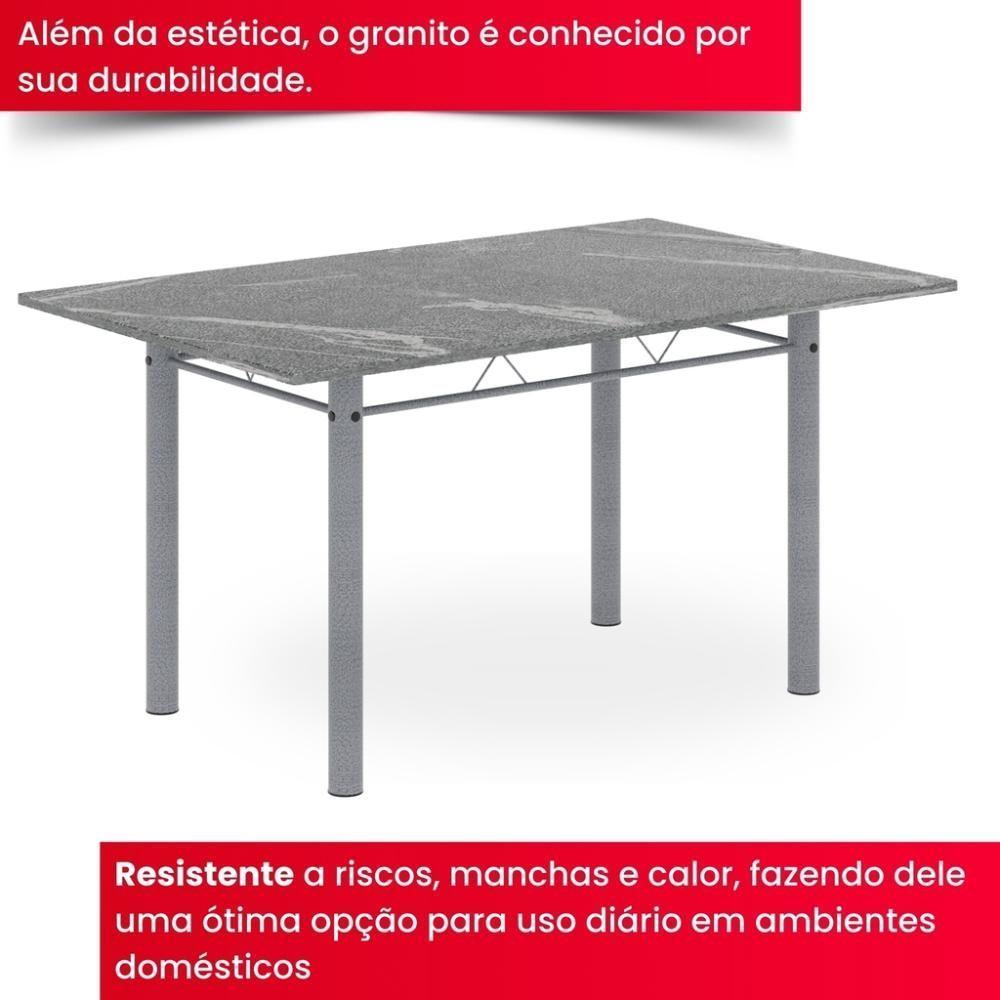 Conjunto De Mesa Tubular 6 Cadeiras 140x75cm Mart Perola Com Tampo Em Granito Topázio Brenda 010 - Tudo De Móveis Botanic Bege - 3