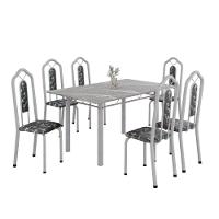 Conjunto De Mesa Tubular 6 Cadeiras 140x75cm Mart Perola Com Tampo Em Granito Topázio Brenda 010 - Tudo De Móveis Botanic Bege - 1