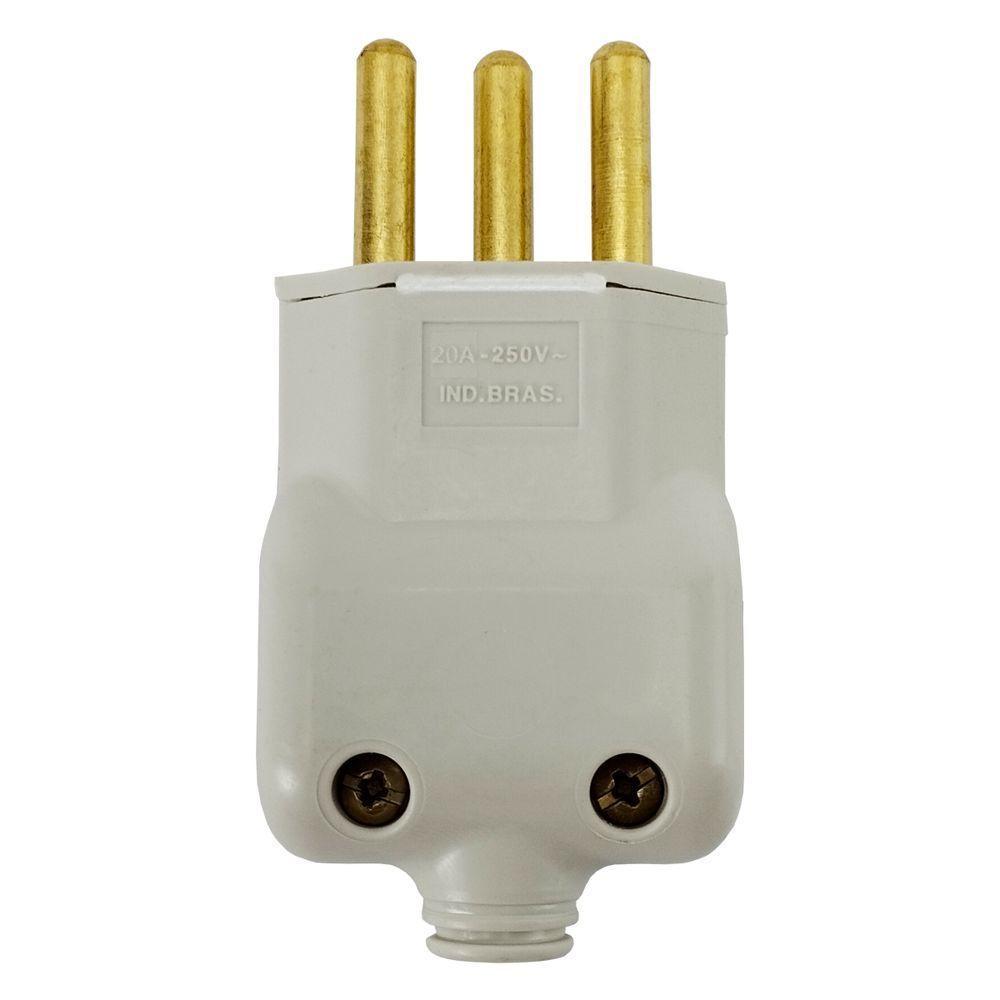 Plug Pino Macho 10a 2 Pinos + T Prensa Cabo - 2