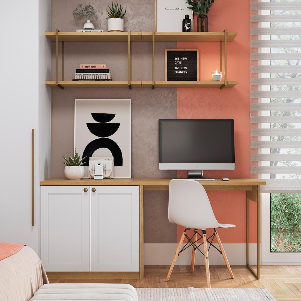 Mesa De Escritório Genialflex Kit Armário Prateleira Sav-bco - 1