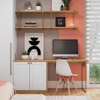 Mesa De Escritório Genialflex Kit Armário Prateleira Sav-bco - 1