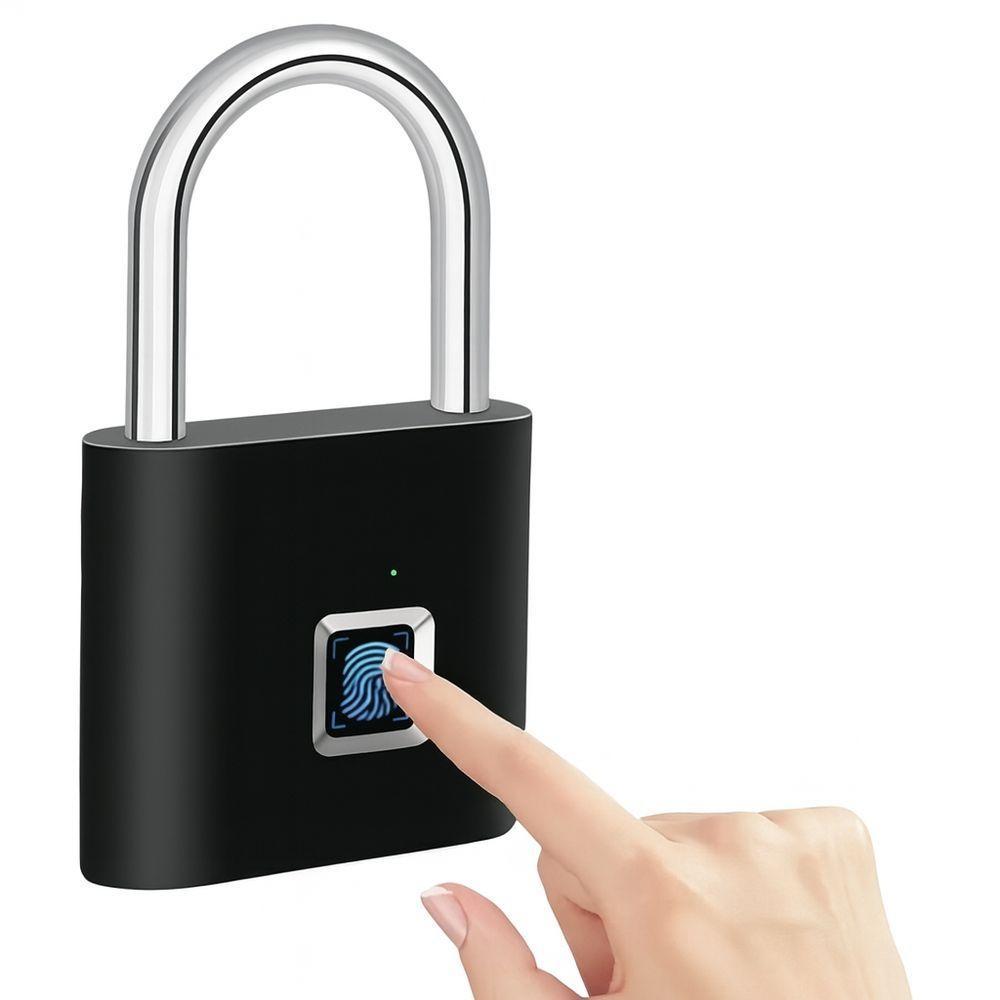 Cadeado Biométrico Inteligente Com Desbloqueio Digital E Bateria Usb Recarregável Preto - 4