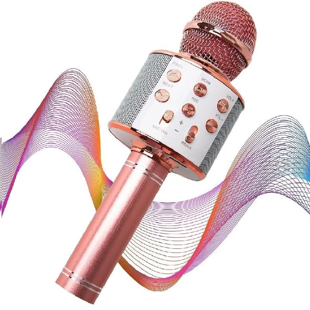 Microfone Karaokê Bluetooth Portátil Recarregável – Rose Gold, Som Potente E Design Elegante - Bivolt - 3