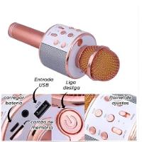 Microfone Karaokê Bluetooth Portátil Recarregável – Rose Gold, Som Potente E Design Elegante - Bivolt - 6