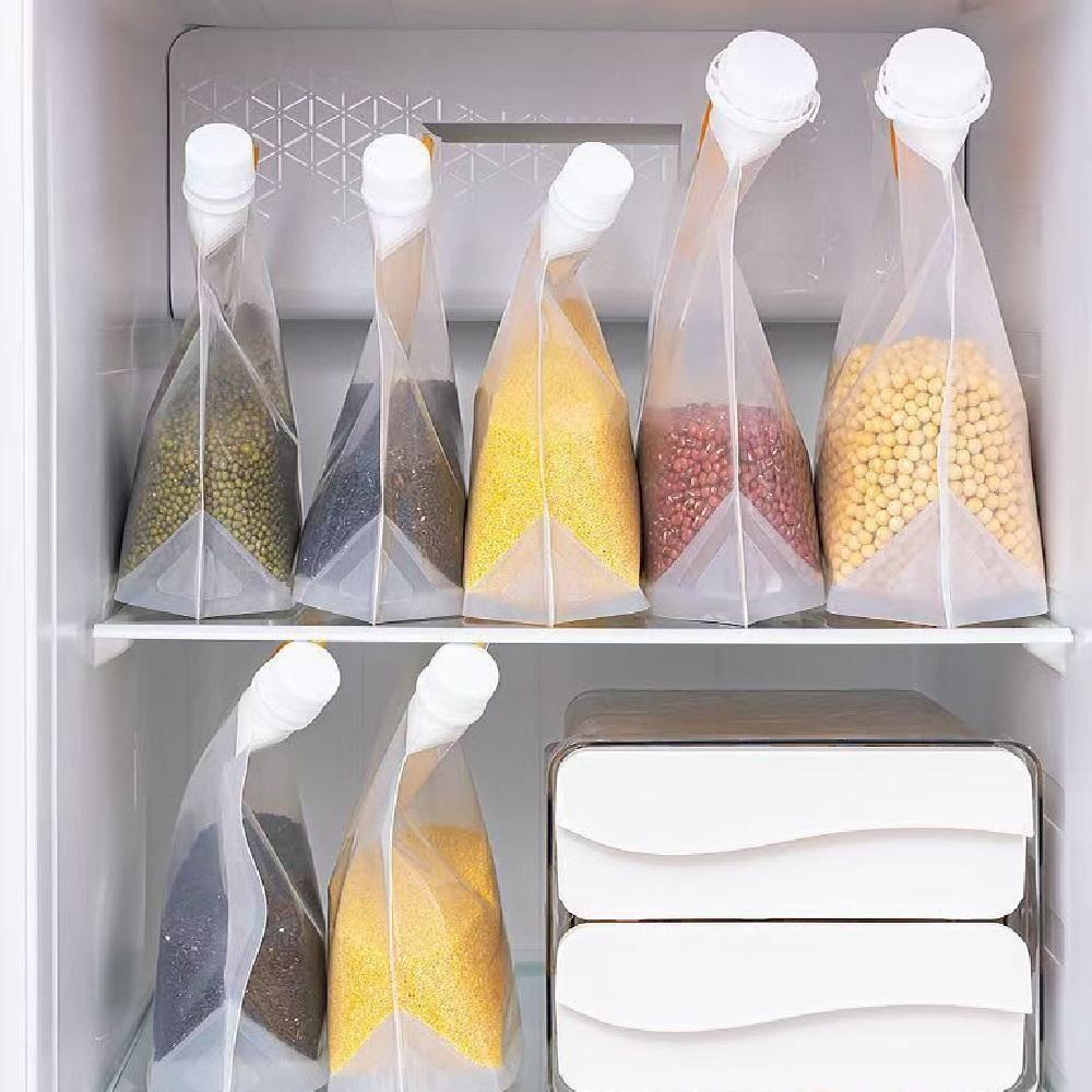 Kit 5 Sacos Armazenamento Alimentos Graos Cereais Liquidos 1,5l Armazenar Agua Bebida Organizador Plastico 1500ml Grande - 9
