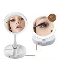 Espelho Maquiagem Led Dupla Face Aumento 10x Lupa Iluminada Dobravel Base Organizadora Porta Cosmeticos Mesa Multifuncio - 1