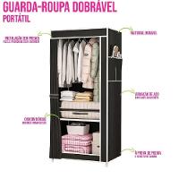 Cabideiro Prateleira Multiuso Guarda Roupa Dobravel Portatil Organizador Infantil Adulto Praia Brinquedos Preto