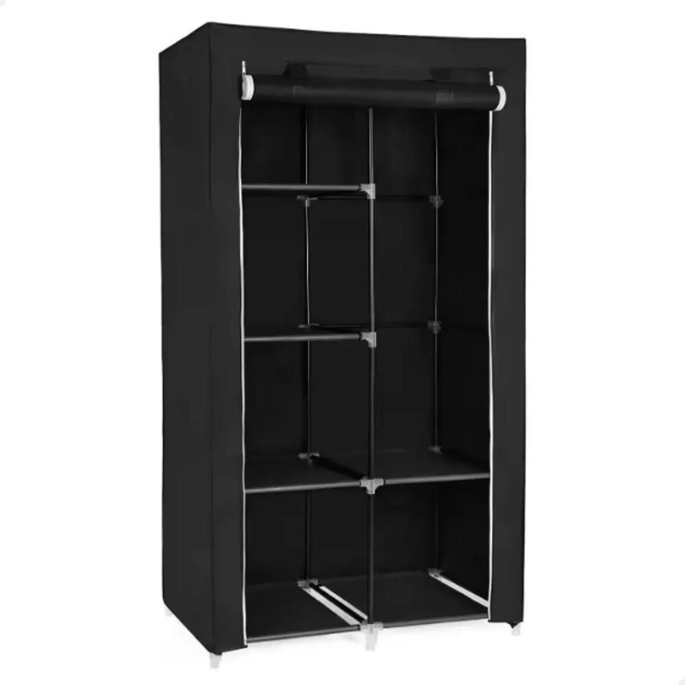 Cabideiro Duplo Arara E 5 Prateleiras Guarda Roupa Portatil Armario Dobravel Organizador Preto Organizacao - 5