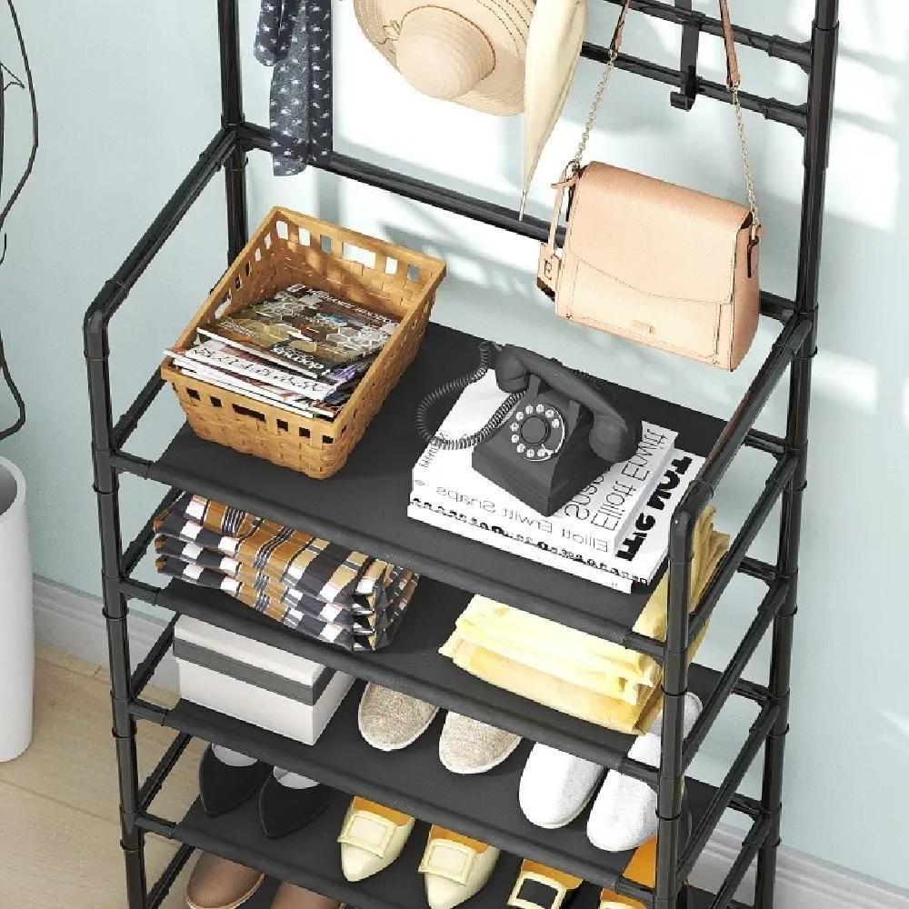 Estante 5 Prateleiras Arara Guarda Roupa Organizador Sapateira Cabideiro Gancho Rack Bolsa Brinquedos Sapatos - 7