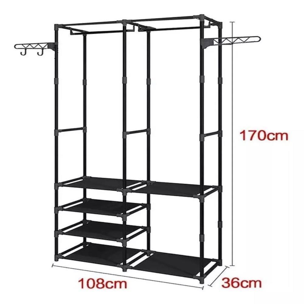 Arara Guarda Roupas Dobravel Cabideiro 6 Prateleiras Armario Sapateira Closet Organizador Portatil Ganchos - 5