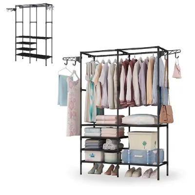 Arara Guarda Roupas Dobravel Cabideiro 6 Prateleiras Armario Sapateira Closet Organizador Portatil Ganchos