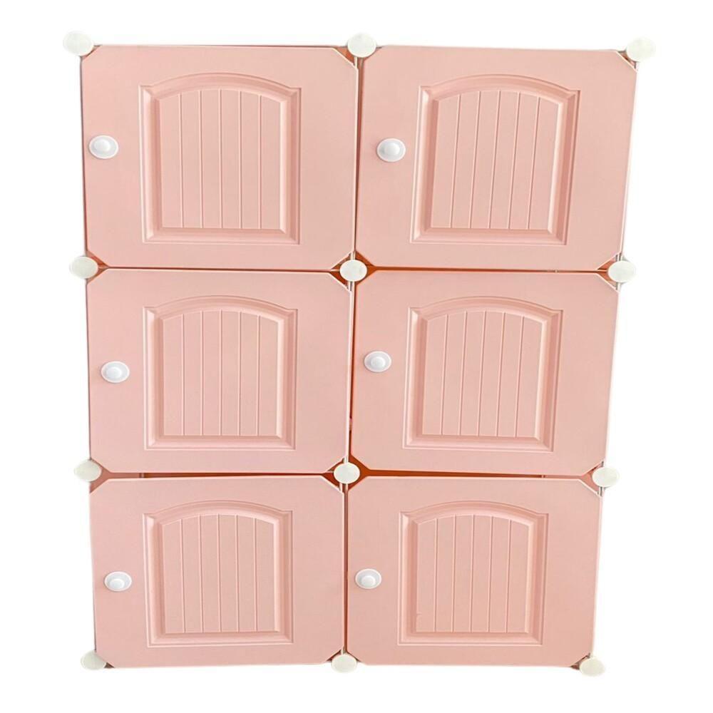 Cabideiro Com 6 Portas Armario Organizador Portatil Modular Rosa Luxo Guarda Roupa Arara Praticidade E Beleza Juntas - 1