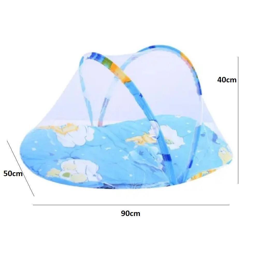 Berco Mosquiteiro Cama Bebe Colchonete Tenda Portatil Travesseiro Cercadinho Dobravel Colchao Almofada Fofo Azul - 6