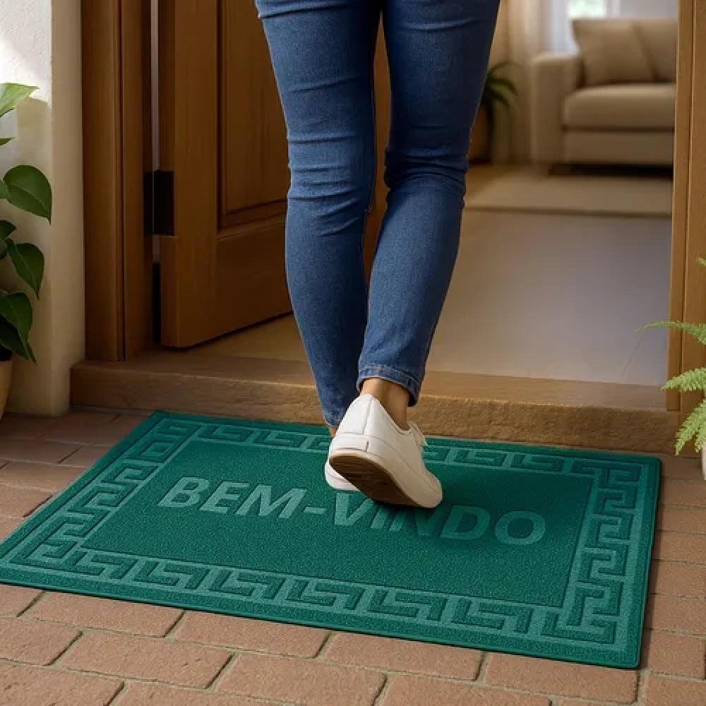 Capacho Emborrachado Aveludado Entrada Portas De Loja Apartamento Tapete Pvc Bem Vindo Verde - 2