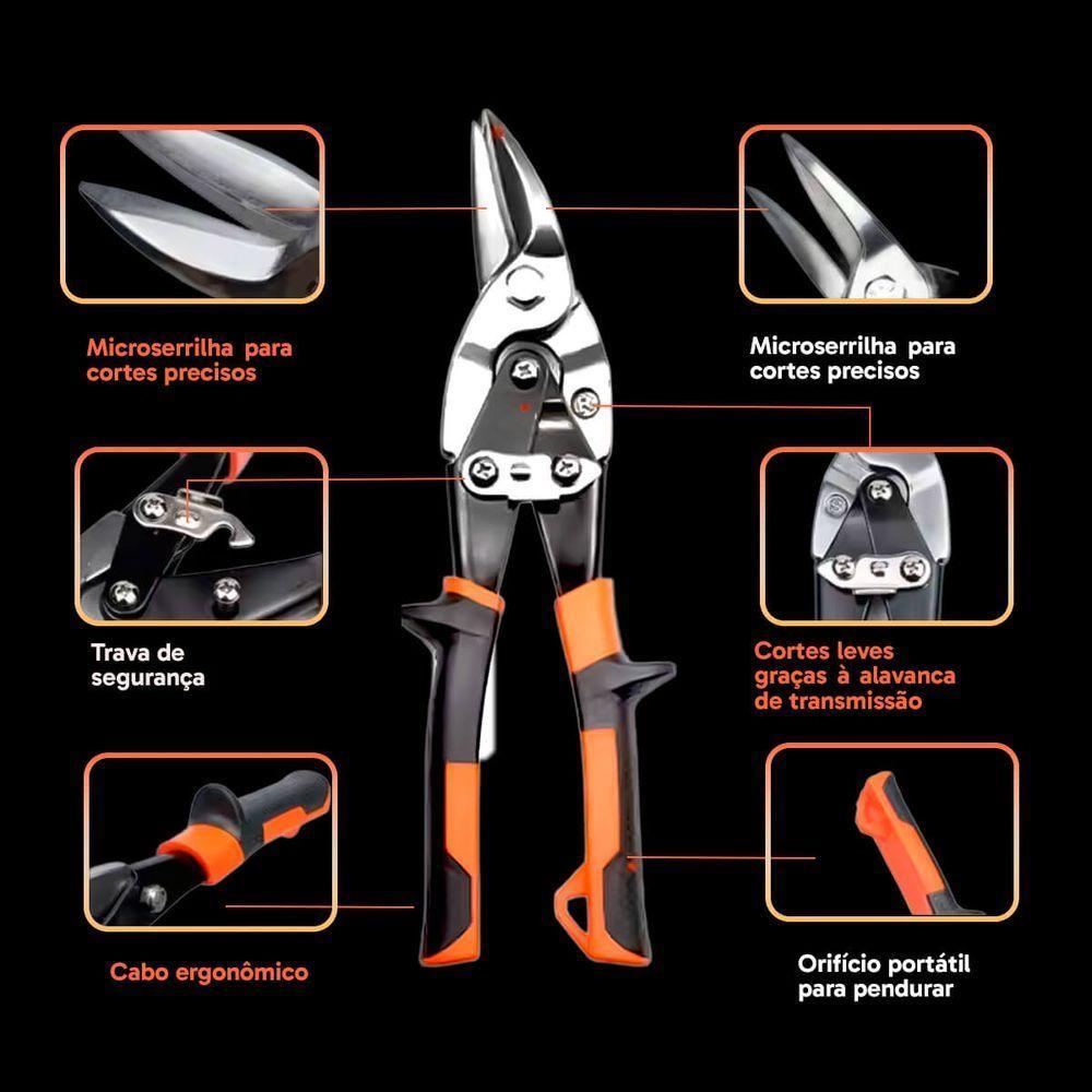 Tesoura Para Chapa Corte Lateral Esquerdo 10 Aço Cromo Vanádio Profissional - 4