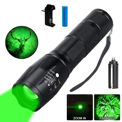 Lanterna Led Luz Verde T6 Tatica Caca Pesca Zoom Alta Luminosidade Militar Profissional Recarregavel Perfeita Para Suas