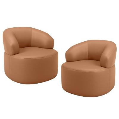 Kit 02 Poltronas Giratória Orgânica Para Sala De Estar Living Helena L02 Couríssimo Mocca - Lyam Decor