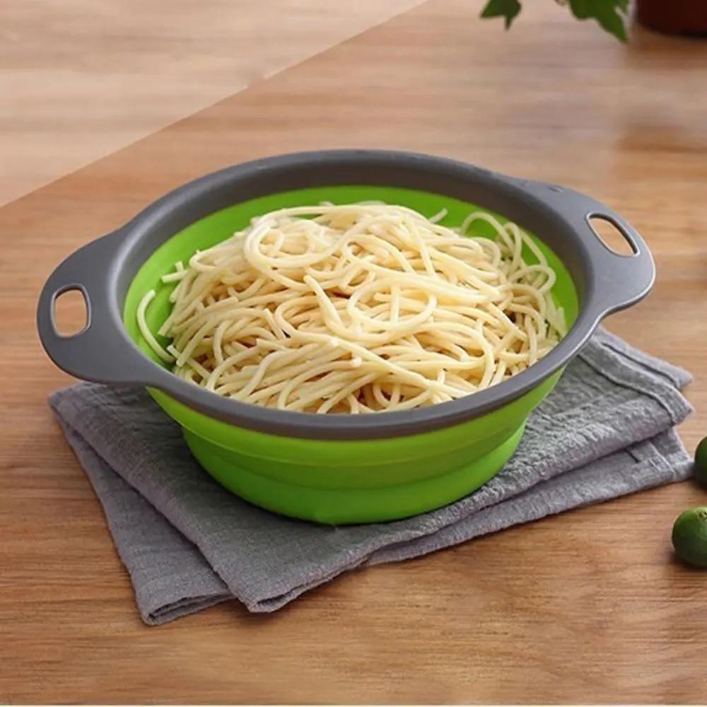Escorredor Retratil Em Silicone Macarrao Legumes Arroz Salada Cozinha Verde - 5