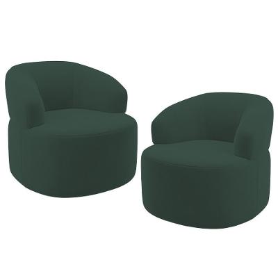 Kit 02 Poltronas Giratória Orgânica Para Sala De Estar Living Helena L02 Suede Verde Musgo - Lyam Decor