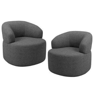 Kit 02 Poltronas Giratória Orgânica Para Sala De Estar Living Helena L02 Linho Cinza Escuro - Lyam Decor