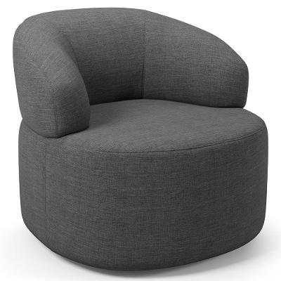 Poltrona Giratória Orgânica Para Sala De Estar Living Helena L02 Linho Cinza Escuro - Lyam Decor